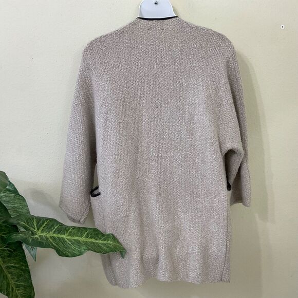 Zara Knit Cardigan Sweater Jacket women’s size M faux leather trim w pockets OF - Picture 3 of 10